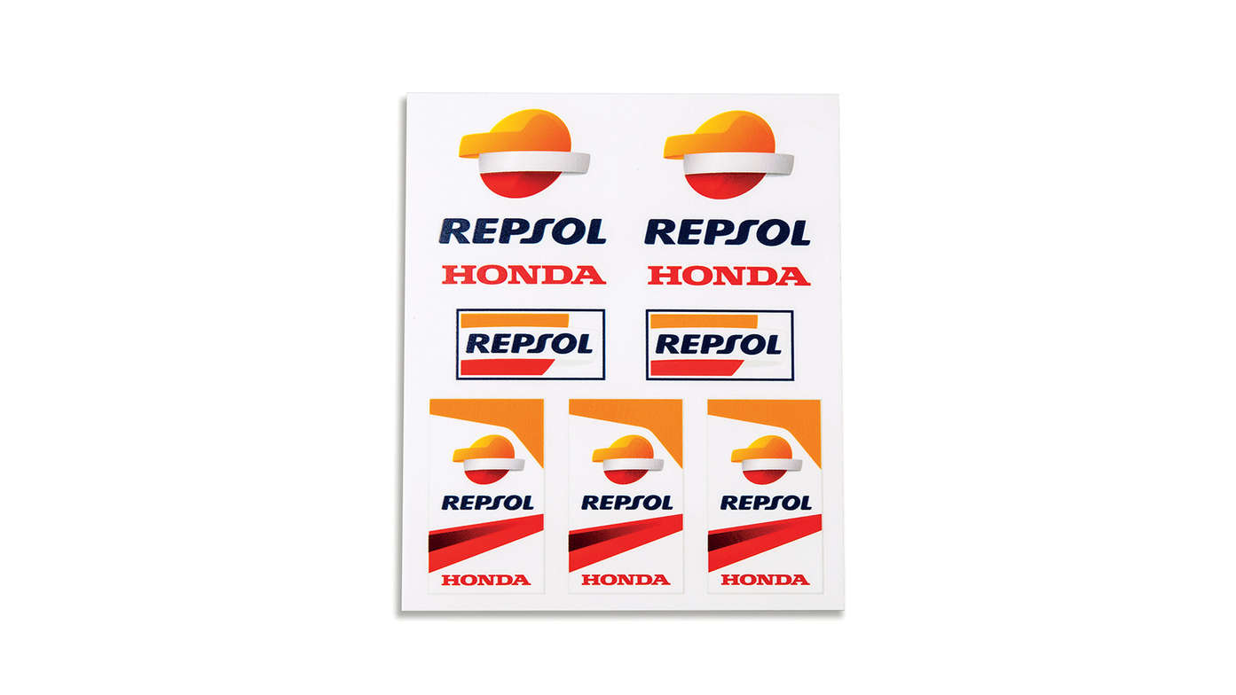 Súprava vinylových nálepiek Honda Repsol s farbami Honda MotoGP a logom Repsol.